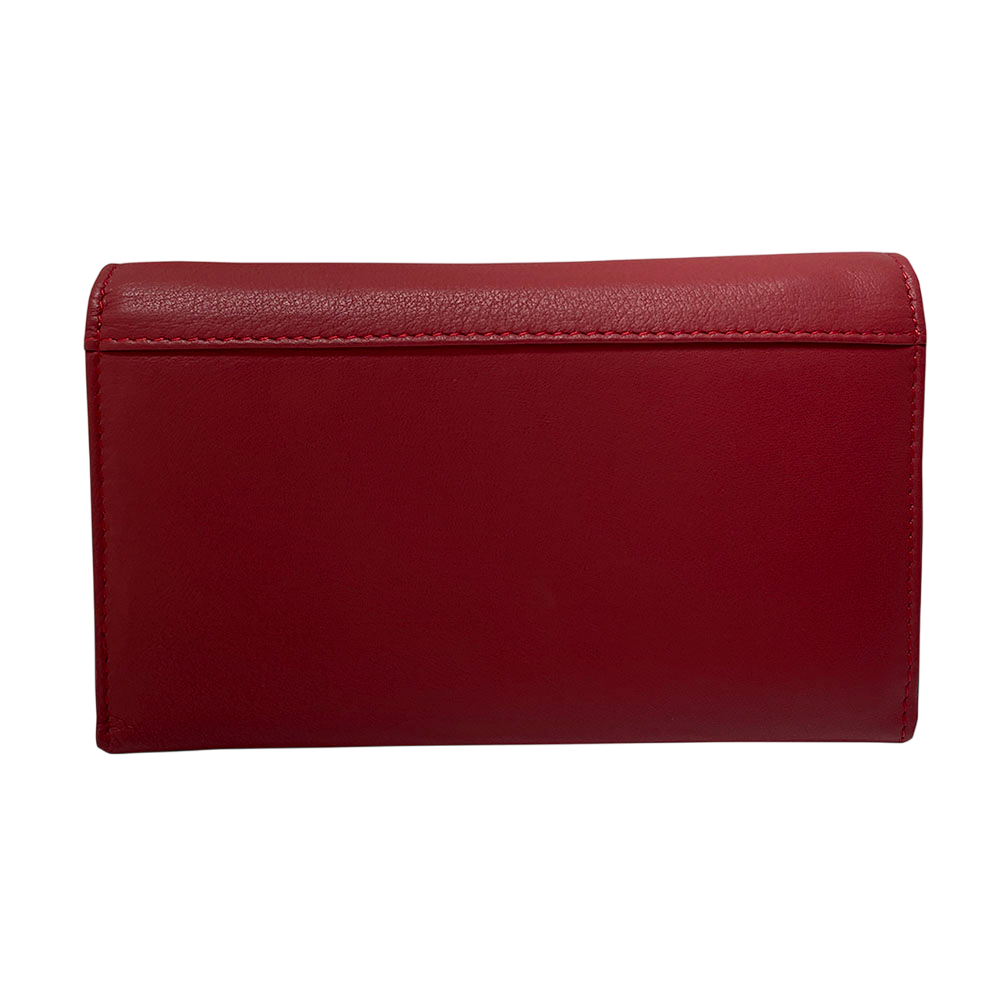 Back of the red Tony Perotti Cortina 5008 wallet — a plain smooth leather panel