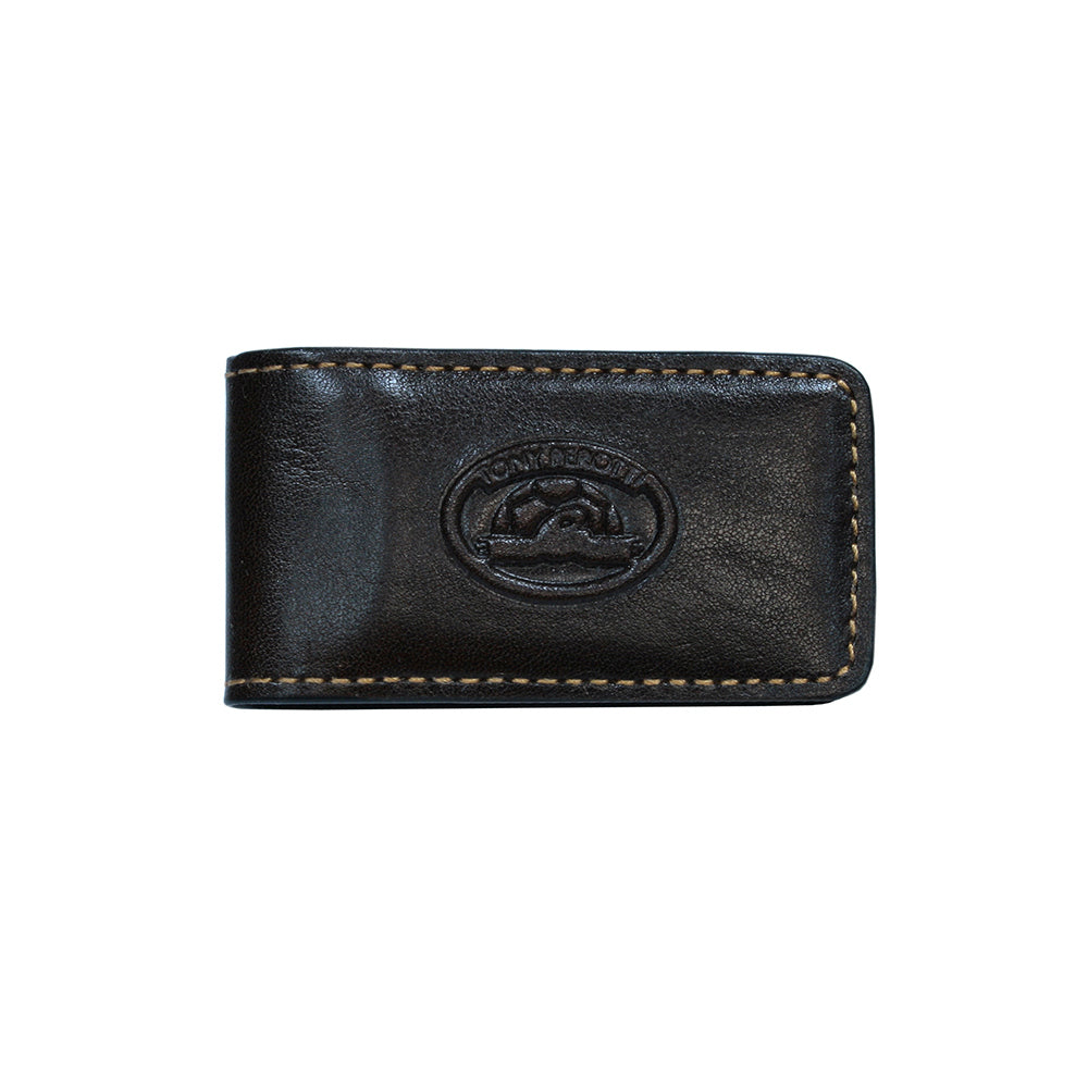 Black leather magnetic money clip, handcrafted in Italy — Tony Perotti Italico 1201