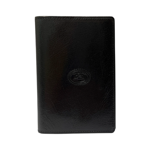 Black leather passport cover Tony Perotti Italico 3614 nero — front with the embossed oval turtle emblem and the brand name