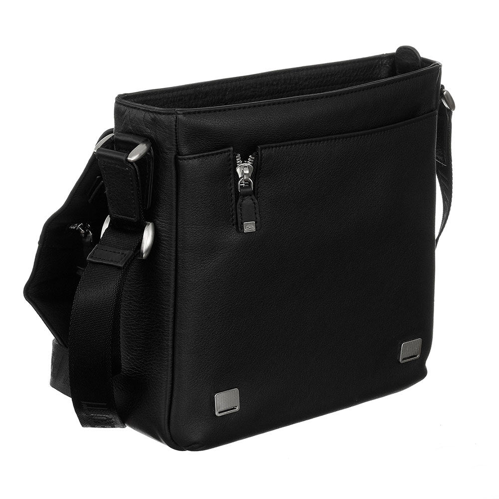Side view of the black Contatto 9207-24 showing its 10 cm depth and the two metal flap catches