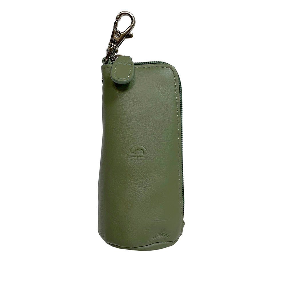 Tony Perotti New Rainbow 4025 salvia — sage green leather key case standing upright, the swivel snap hook on top and the embossed Tony Perotti turtle