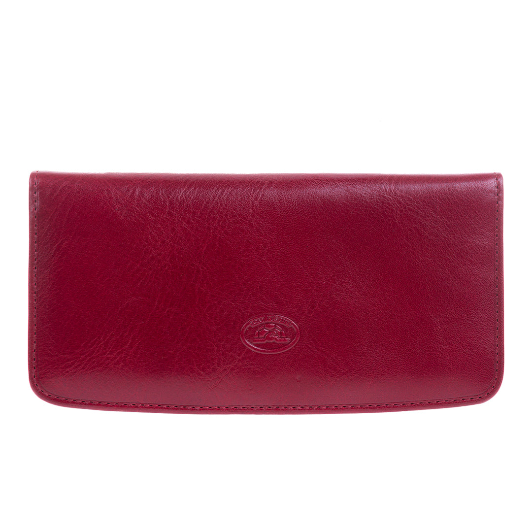 Tony Perotti Italico 3448 women's red leather flap wallet with embossed turtle logo — front view, handcrafted in Italy