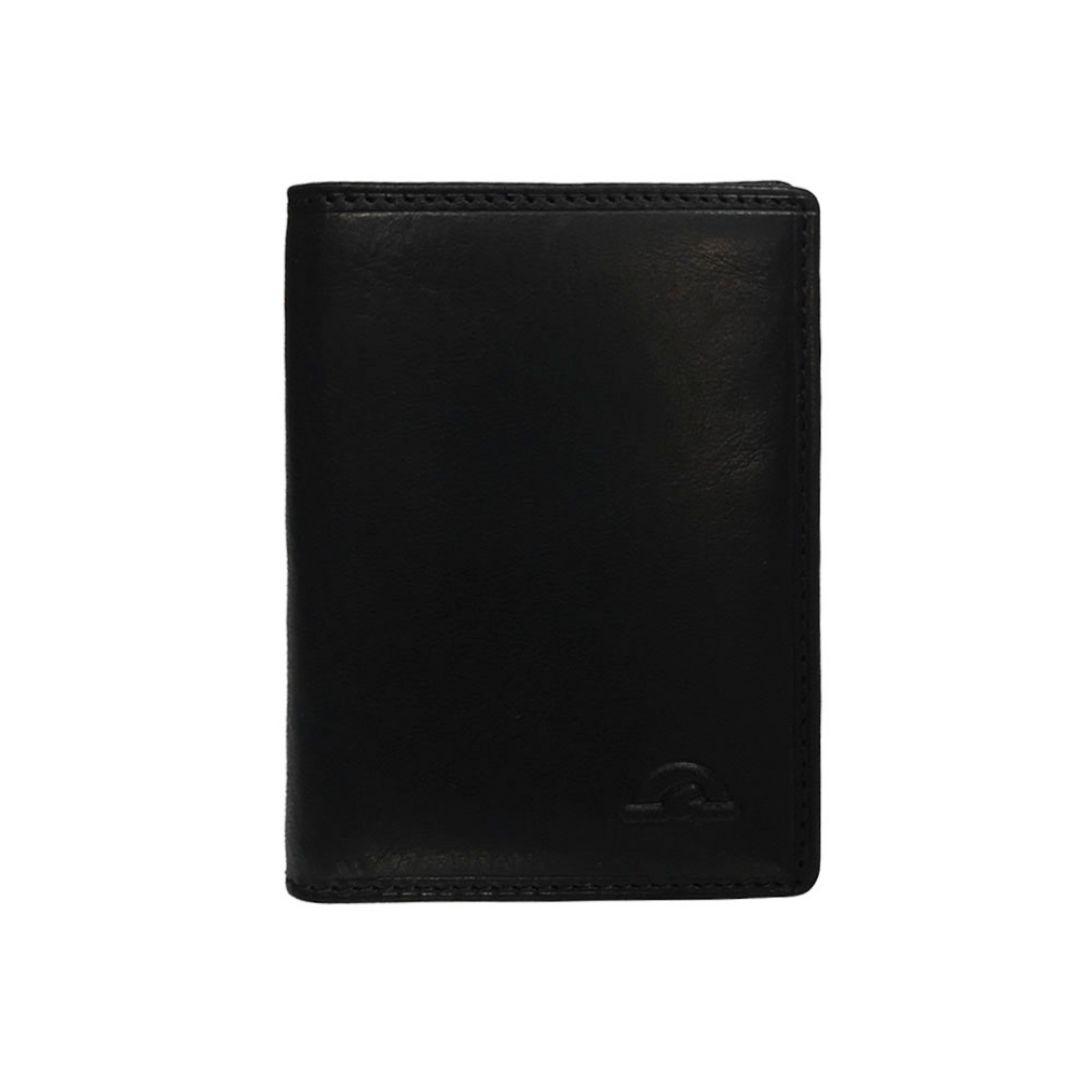 Tony Perotti Nevada 3813 nero — the black leather card holder closed, front face with the embossed oval turtle emblem