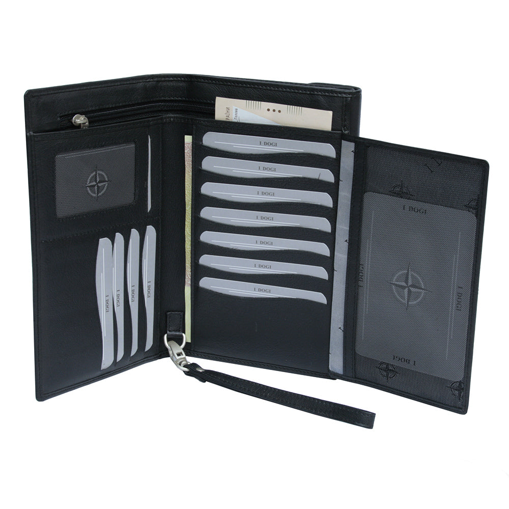 Tony Perotti Cortina 5073 nero opened wide — the card panel folded out and the branded insert in the document window