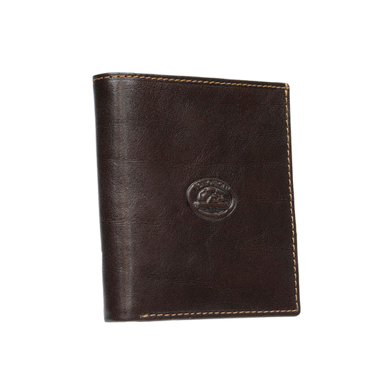 Tony Perotti dark brown bull leather compact bifold wallet with turtle emblem — Italico 1619 moro