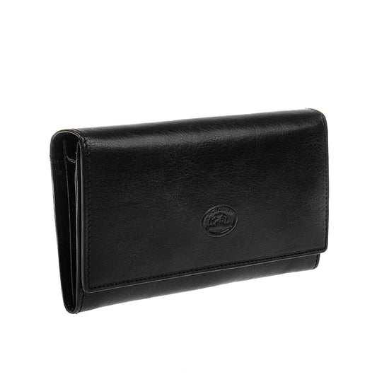 Tony Perotti Dames Zwarte Leren Portemonnee met Overslag — Italico 1073 Nero
